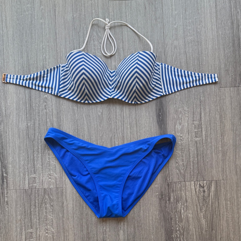 Shade & Shore Blue and White Striped Bikini Top